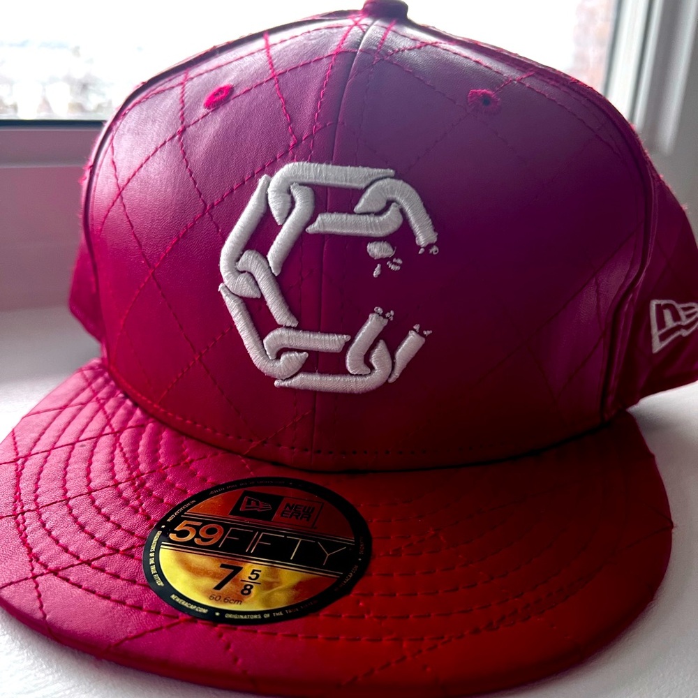 Crooks & Castles NewEra 59Fifty 7 5/8 (60.6 cm) Leather Cap - RED